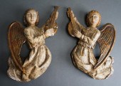 PAIR PAINTED WOOD HANGING CARV