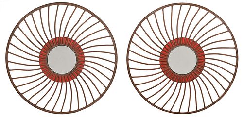 PAIR PAINTED WROUGHT IRON AND GLASS