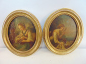 PAIR PAINTINGS, PORTRAITS GIRL