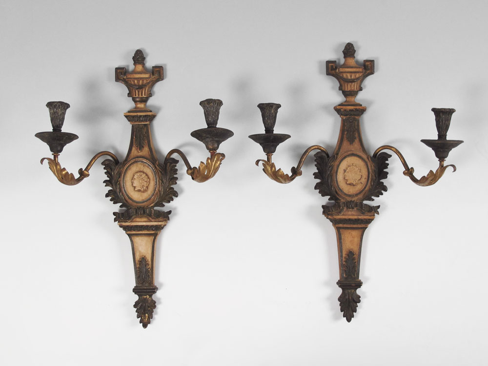 PAIR PALLADIO CARVED WOOD AND
