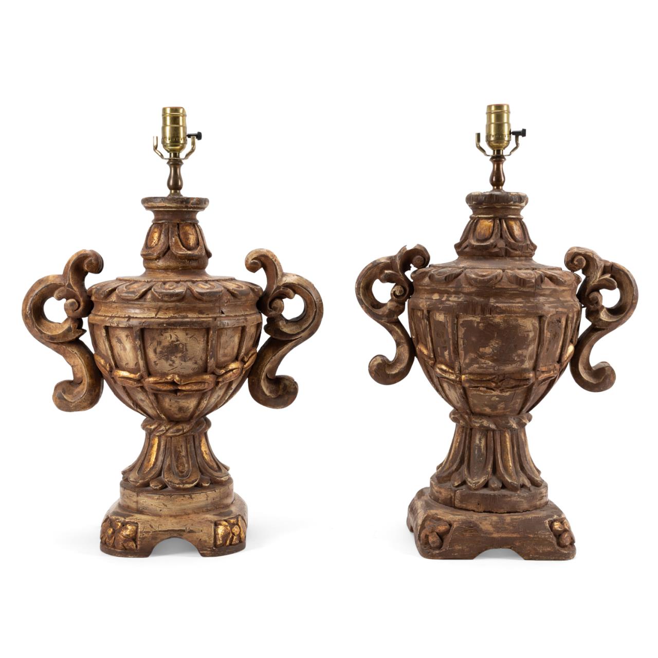 PAIR PARCEL GILT CARVED WOODEN