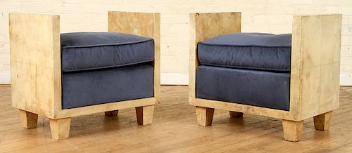 PAIR PARCHMENT BENCHES MANNER