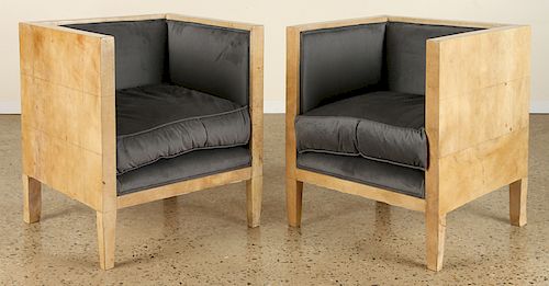PAIR PARCHMENT CHAIRS MANNER OF