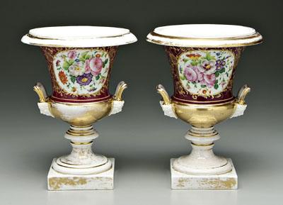 Pair Paris porcelain urns: hand