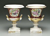 Pair Paris porcelain urns: han