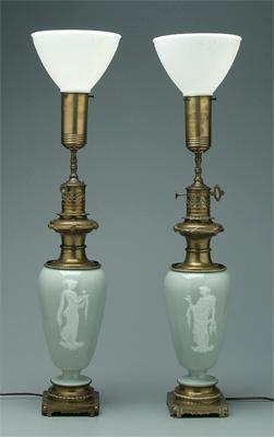 Pair pate-sur-pate lamps: classical