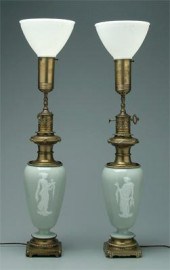 Pair pate-sur-pate lamps: clas