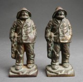 PAIR PATINATED BRONZE FIGURES