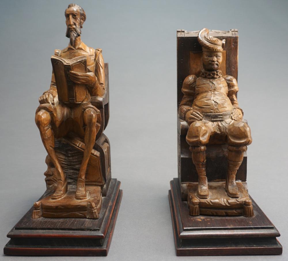 PAIR PATINATED CARVED FRUITWOOD