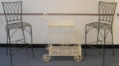 PAIR PATINATED IRON BAR SEATS