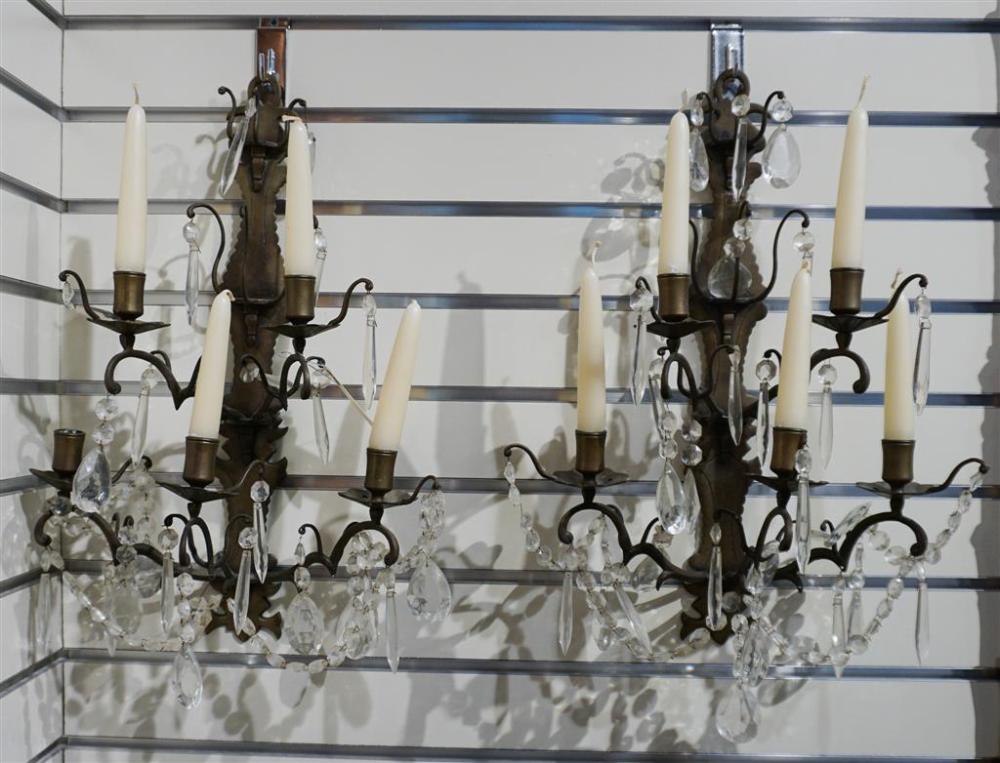 PAIR PATINATED METAL AND CRYSTAL