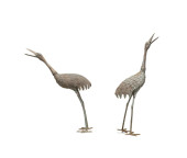 PAIR PATINATED METAL CRANE GAR