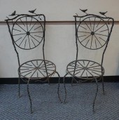 PAIR PATINATED METAL GARDEN CH