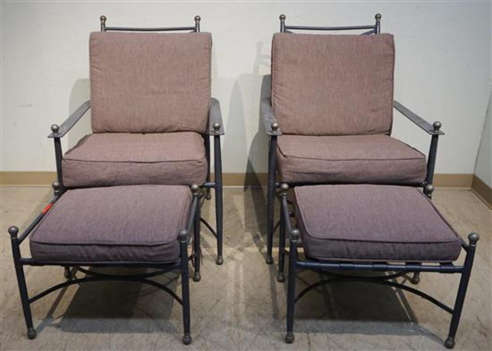 PAIR PATINATED METAL PATIO LOUNGE