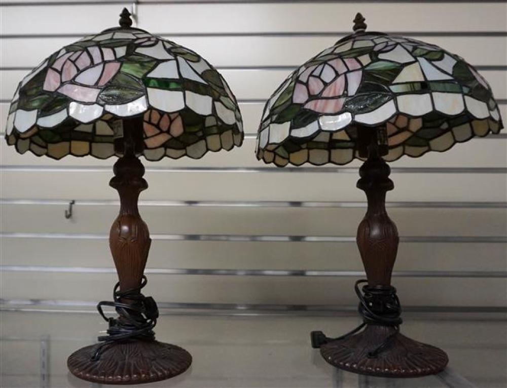 PAIR PATINATED METAL TABLE LAMPS
