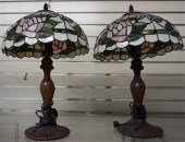 PAIR PATINATED METAL TABLE LAM