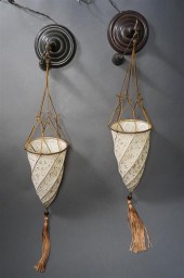 PAIR PATINATED METAL WALL SCON