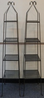 PAIR PATINATED STEEL OBELISK-F