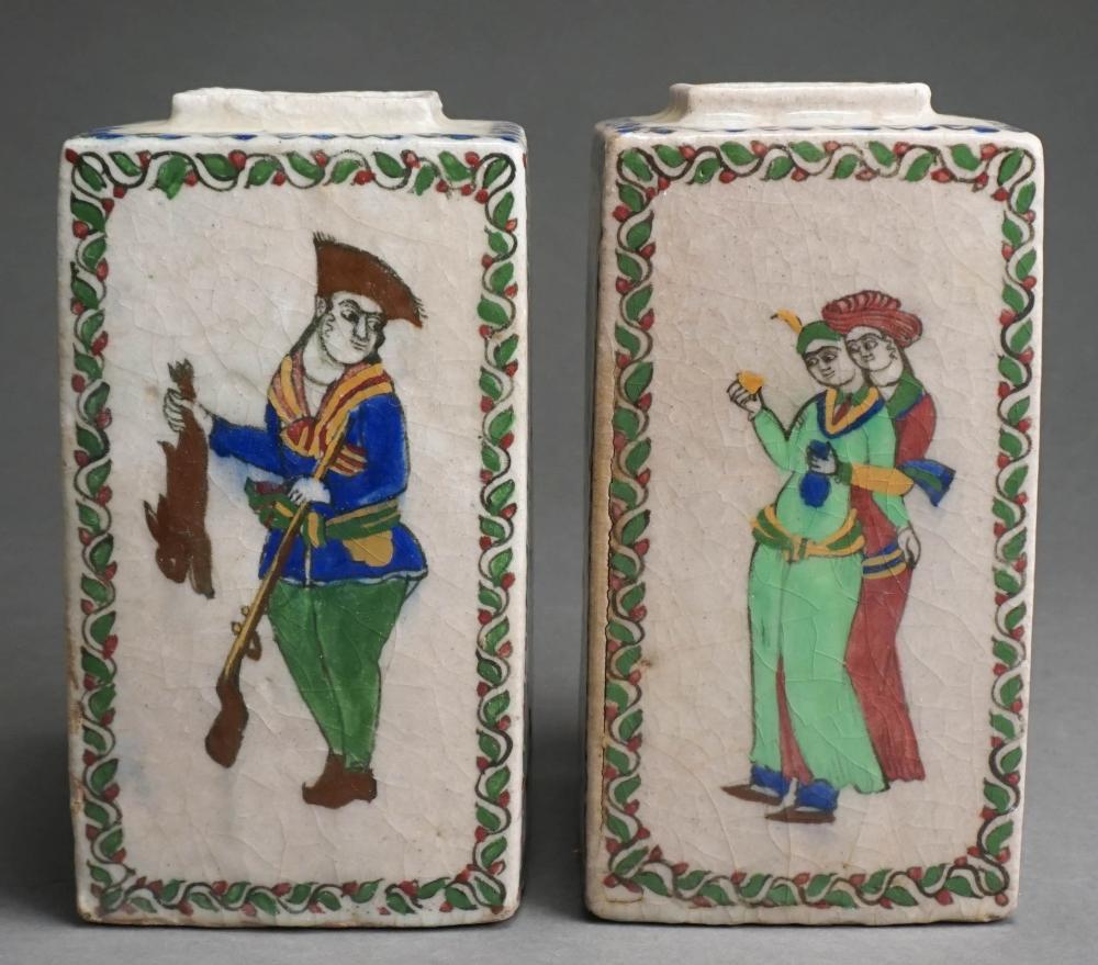 PAIR PERSIAN POLYCHROME STONEWARE