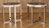 PAIR PETRIFIED WOOD END TABLE