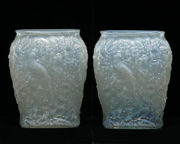 Pair Phoenix opalescent art glass
