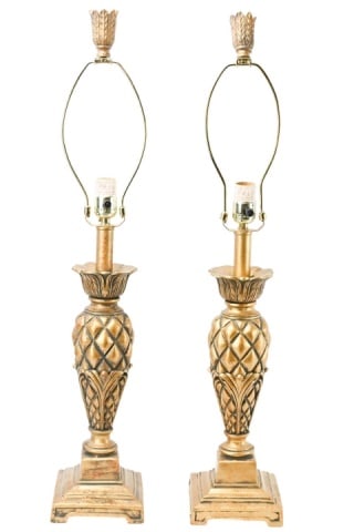 PAIR PINE CONE FORM GILT TABLE