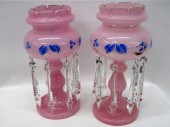 PAIR PINK GLASS VICTORIAN LUST