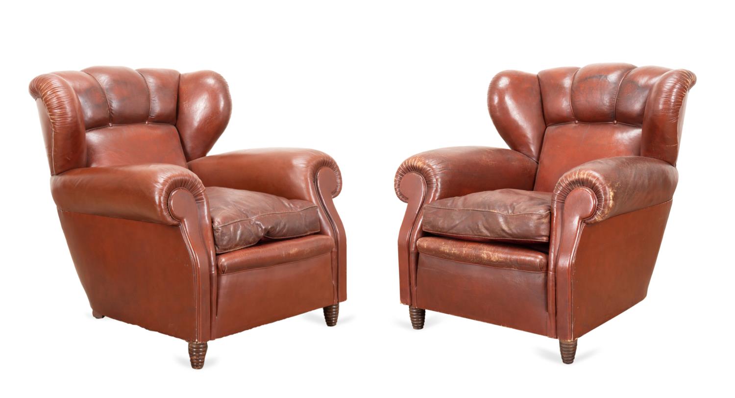 PAIR POLTRONA FRAU LEATHER WINGBACK
