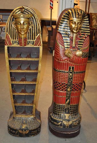 PAIR POLYCHROME SARCOPHAGUS FORM