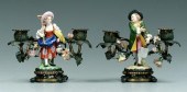 Pair porcelain and brass cande