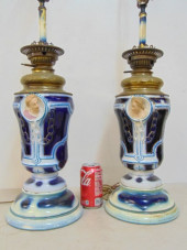 PAIR PORCELAIN & BRASS TABLE L