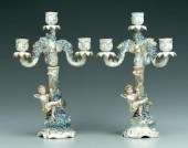 Pair porcelain candelabra: enc