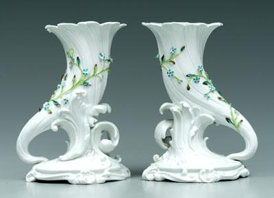 Pair porcelain cornucopia vases: