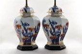 Pair porcelain covered urns co
