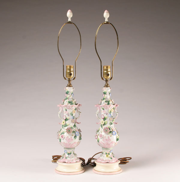 Pair porcelain lamps with vibrant