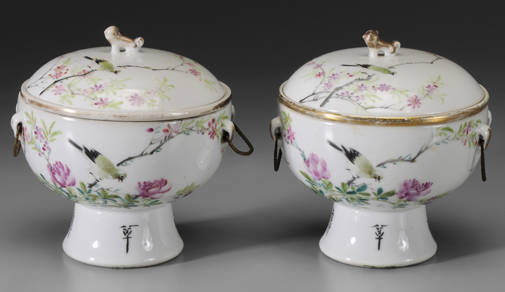 Pair Porcelain Lidded Rice Bowls