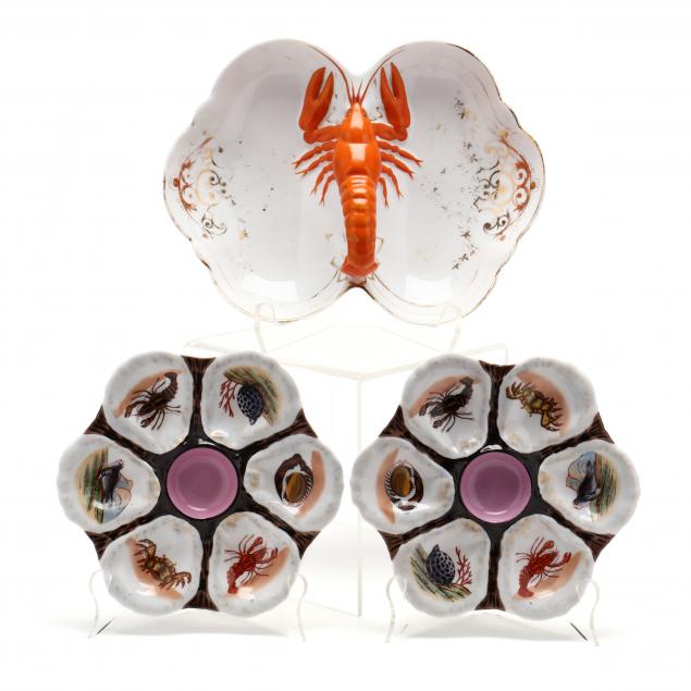 PAIR PORCELAIN OYSTER DISHES AND