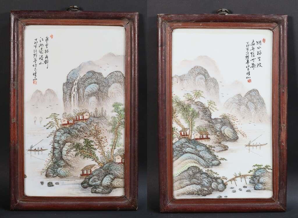 PAIR PORCELAIN PLAQUES ATTRIBUTED