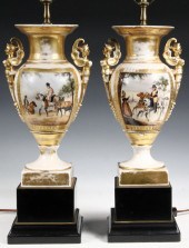 PAIR PORCELAIN URNS AS ELECTRI