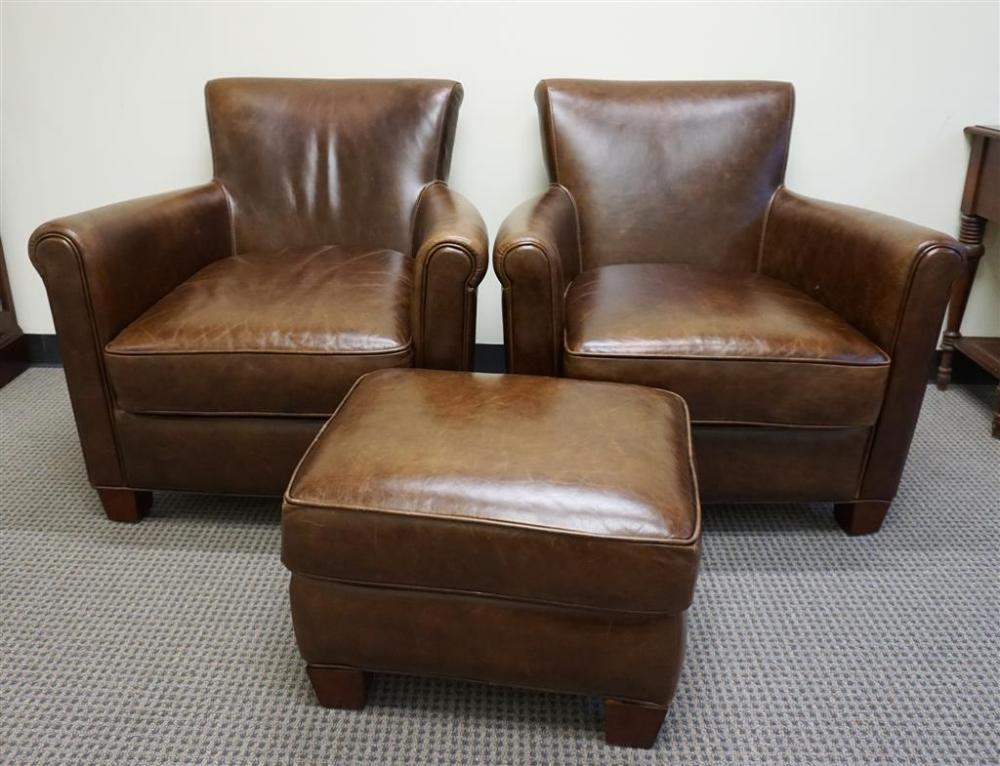 PAIR POTTERY BARN BROWN LEATHER