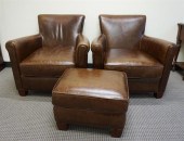 PAIR POTTERY BARN BROWN LEATHE