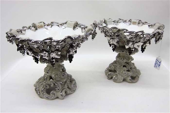 PAIR POTTERY PEDESTAL BOWLS