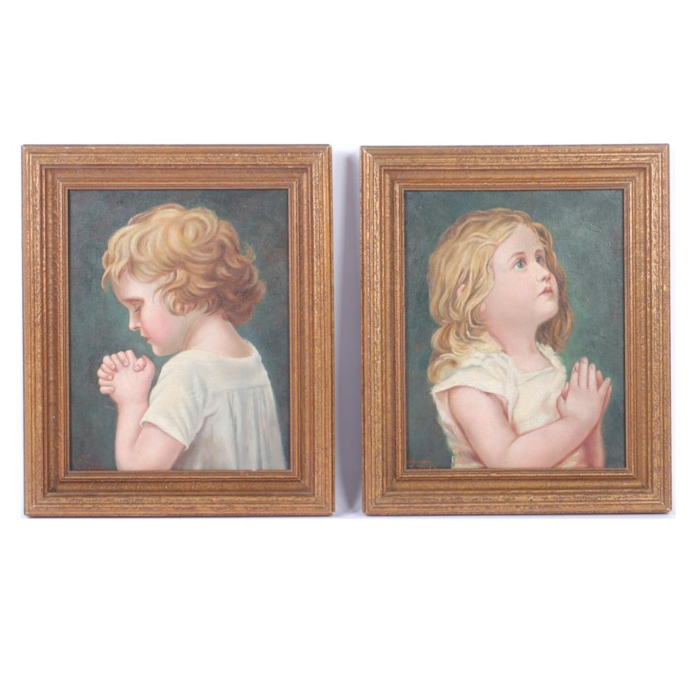 PAIR PRAYING CHILD PORTRAITS, 1924,
