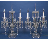PAIR PRESSED GLASS GIRANDOLES<