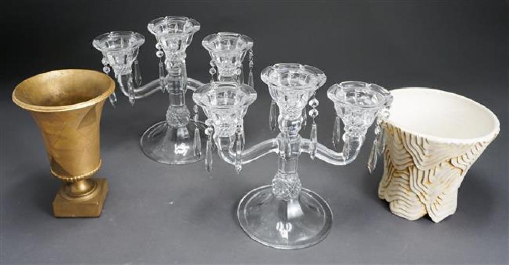 PAIR PRESSED GLASS THREE-LIGHT