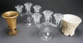 PAIR PRESSED GLASS THREE-LIGHT