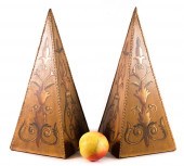 PAIR, PYRAMID FORM WOOD TABLE