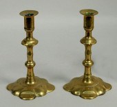 PAIR QUEEN ANNE BRASS PETAL BA