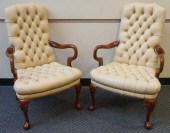 PAIR QUEEN ANNE STYLE BEIGE LE