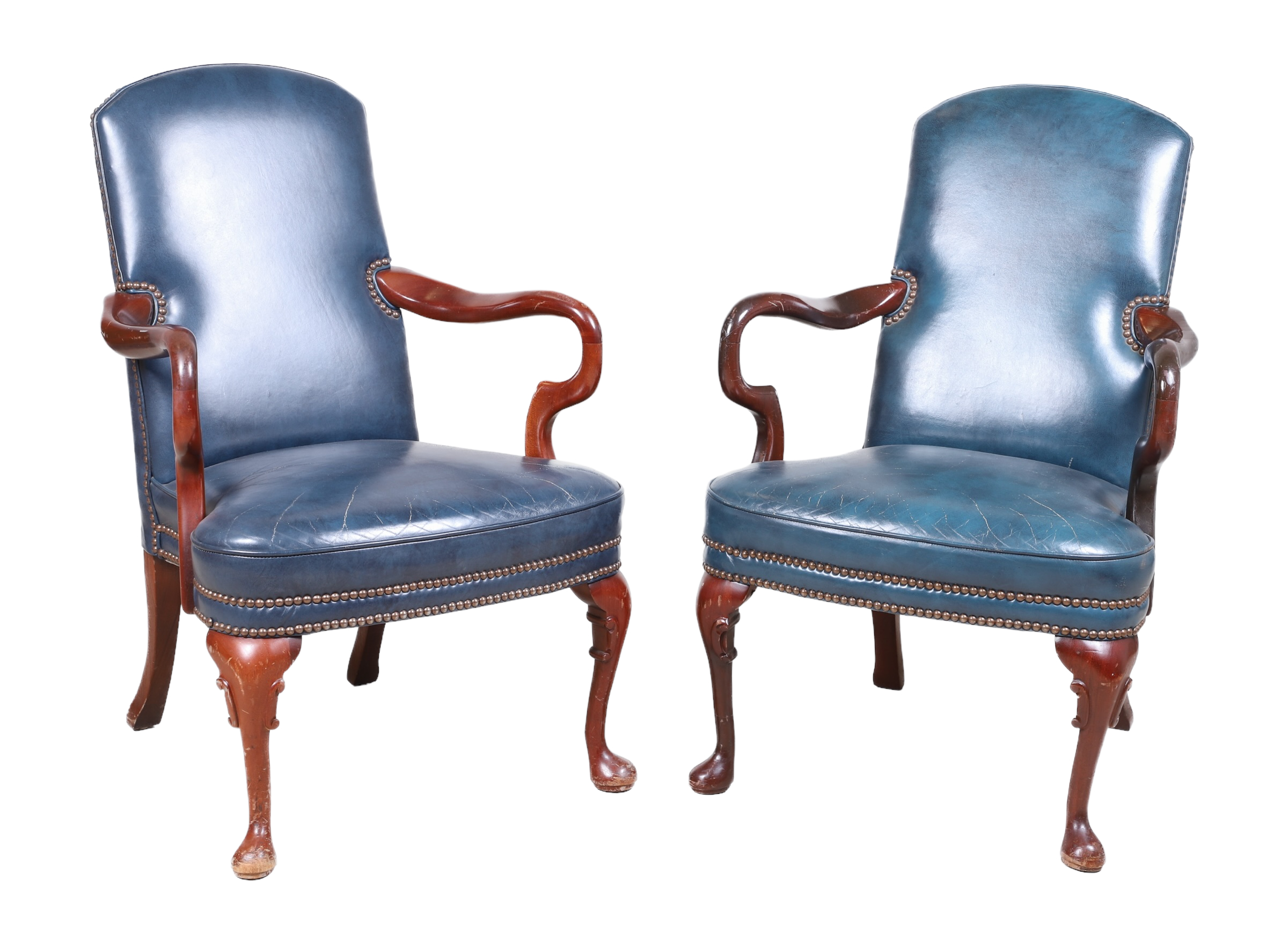 Pair Queen Anne style leather